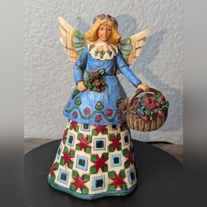 Jim Shore Heartwood Creek Angel Figurine Basket Of Roses Flowers 2002